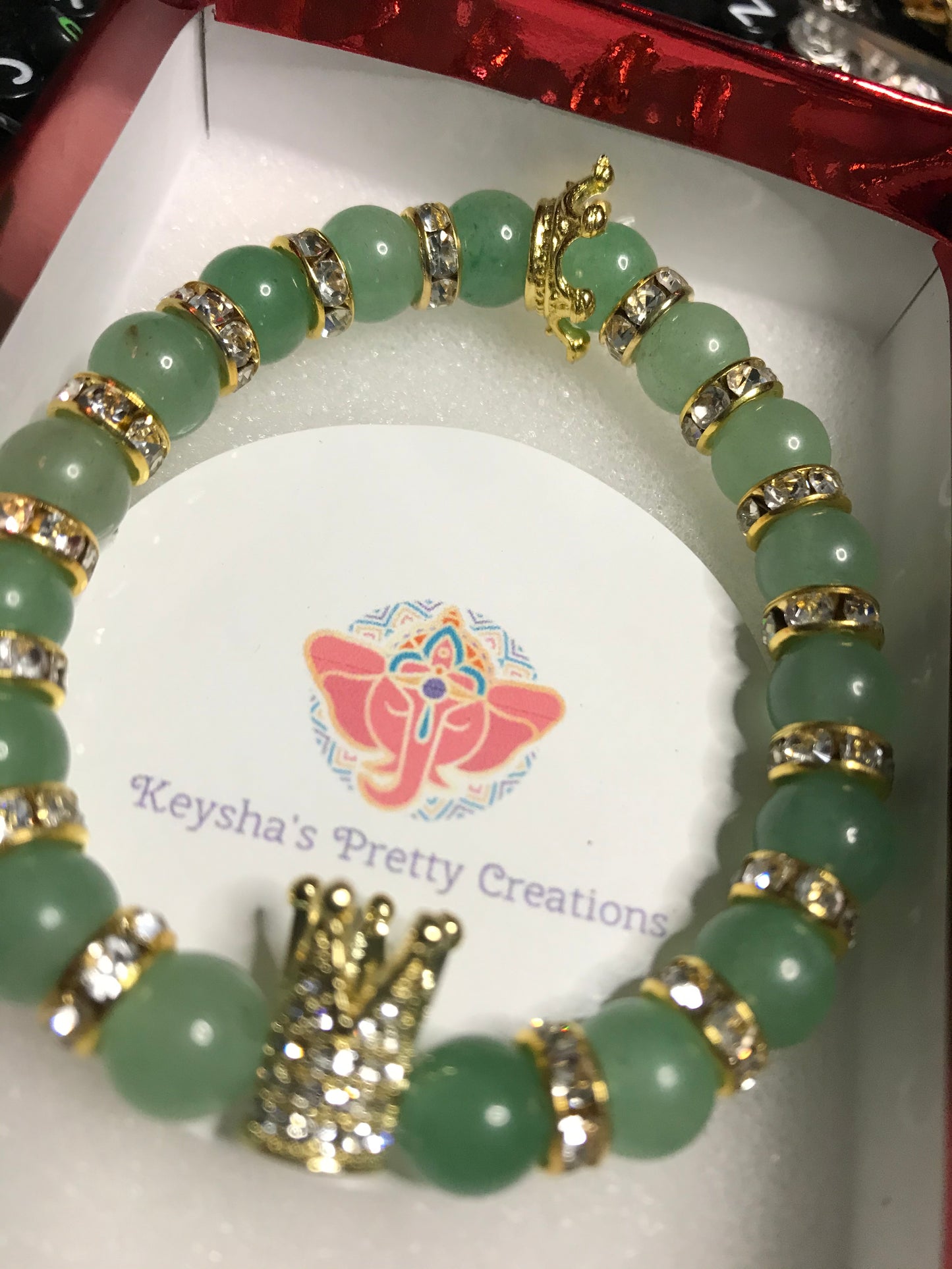 Green aventurine Ladies Crown Bracelet
