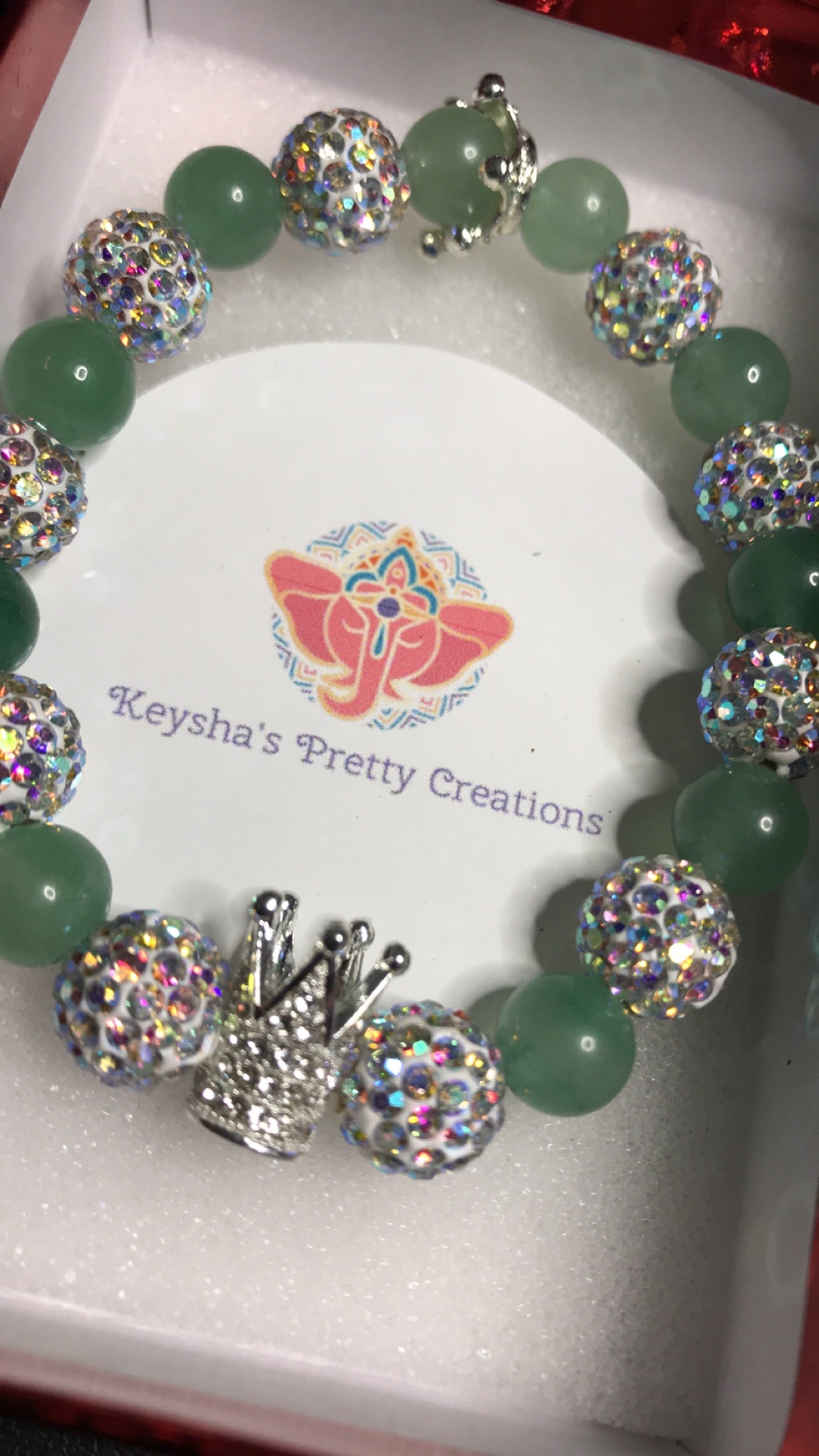 Green aventurine Ladies Crown Bracelet