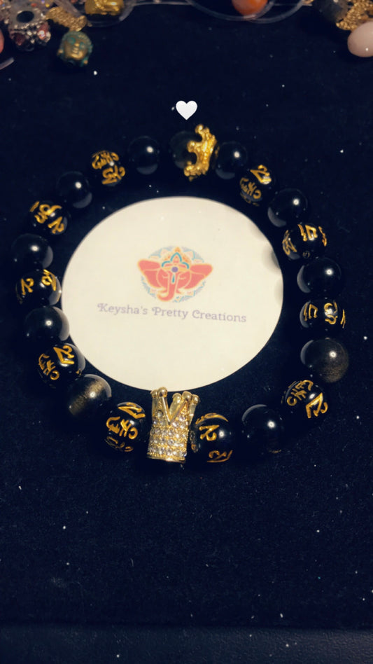 Men’s crown Black obsidian Bracelet