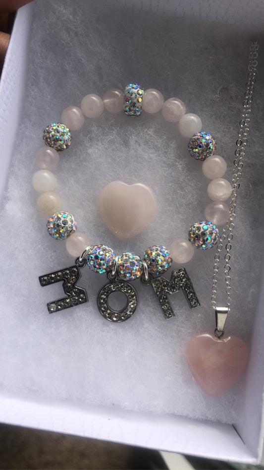 Pink Mom charm bracelet set
