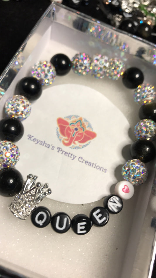 Black obsidian Queen letter bracelet