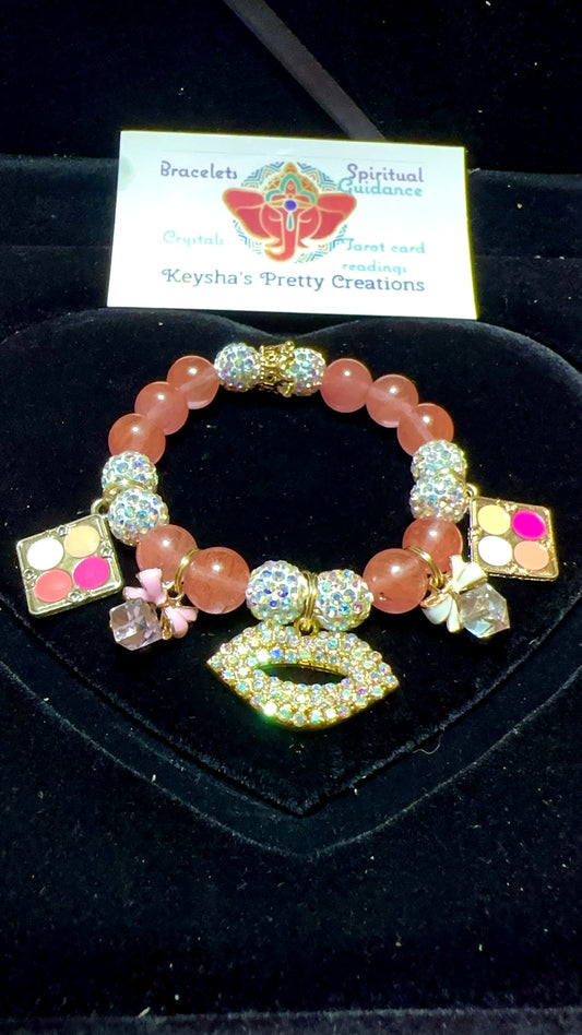 “Make up is life “ Pink jade bracelet